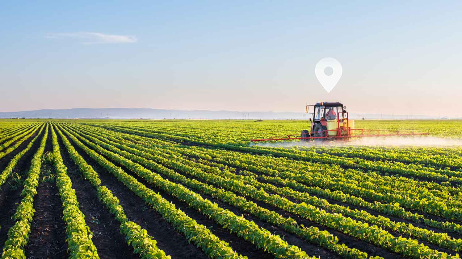 Tractor with a GPS pin in a remote location