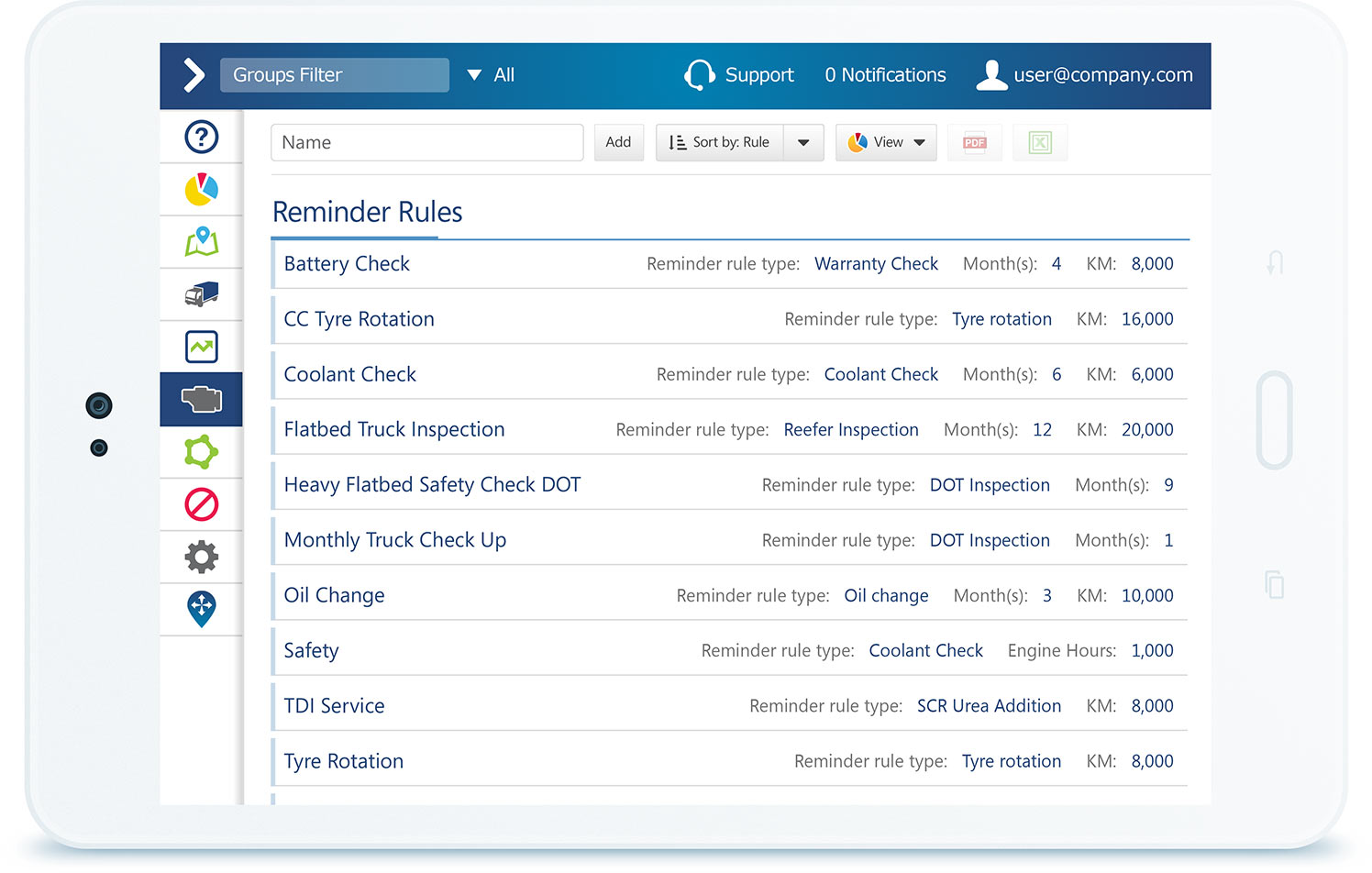 Maintenance notification in MyGeotab UI