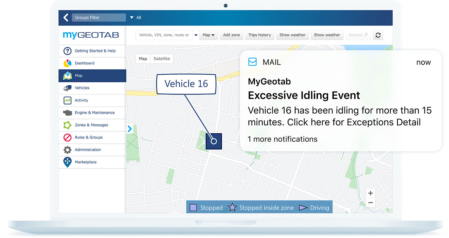 Idling notification in MyGeotab UI