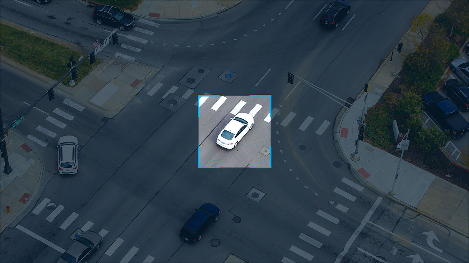 Image of a car on the road with a circle around a car to specify one vehicle on the road