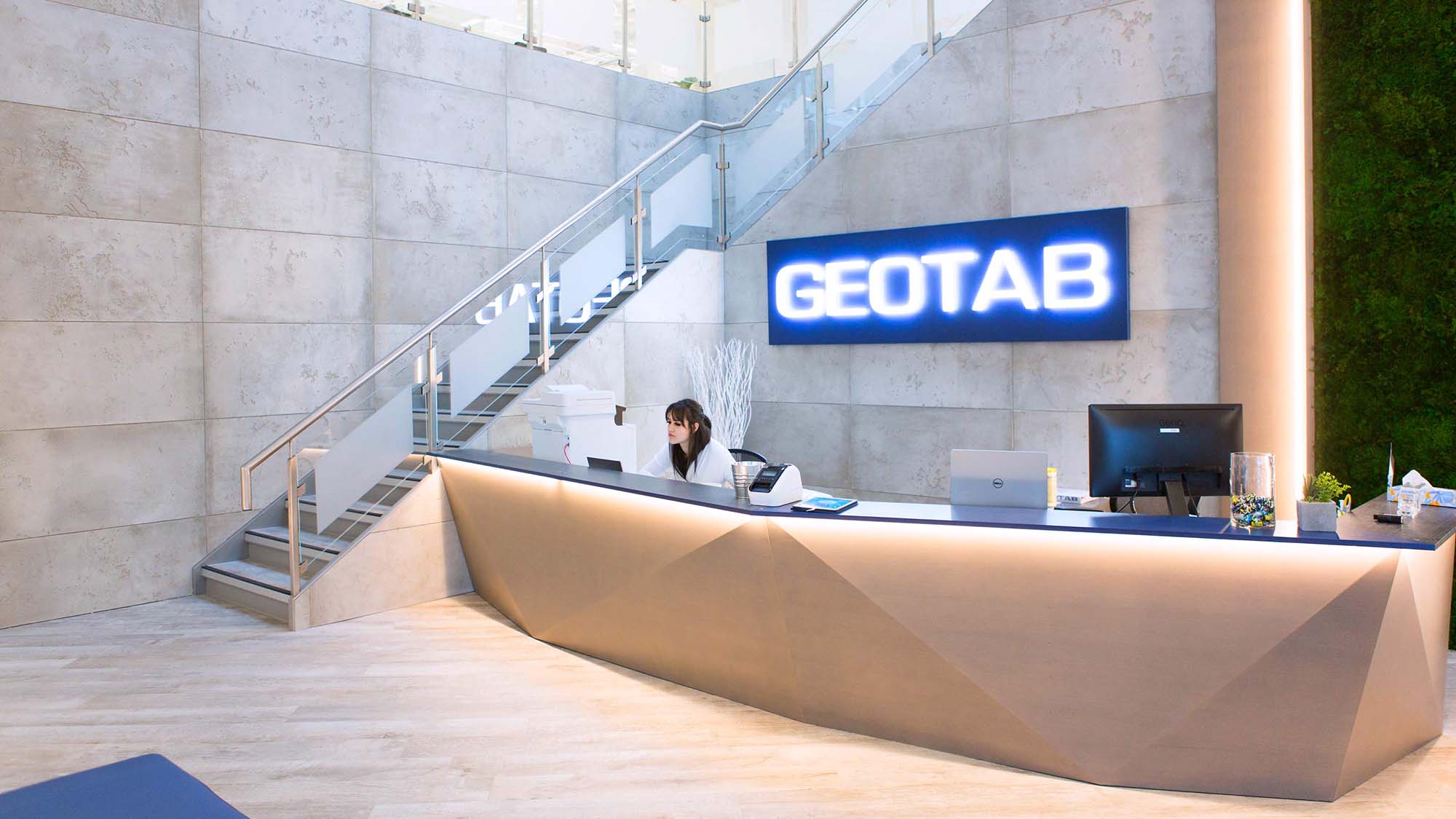 geotab hq reception desk with a receptionist