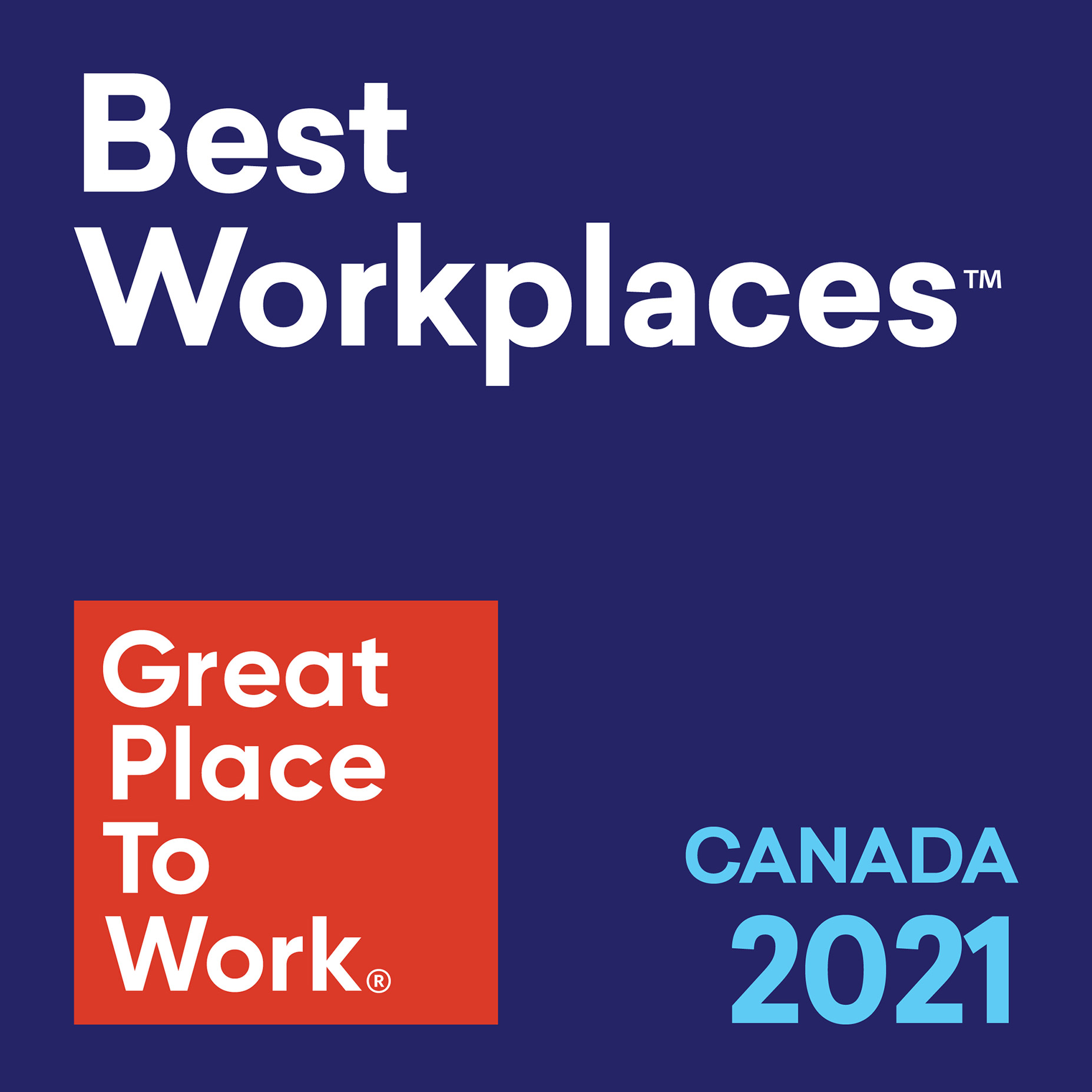 Logo for Great Place to Work® Best Workplaces™ Canada 2021