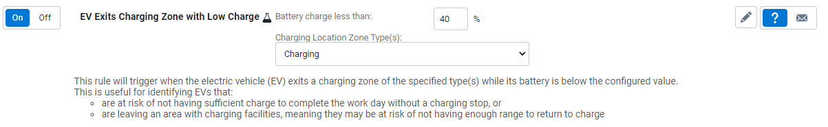EV exits charging zone with low charge