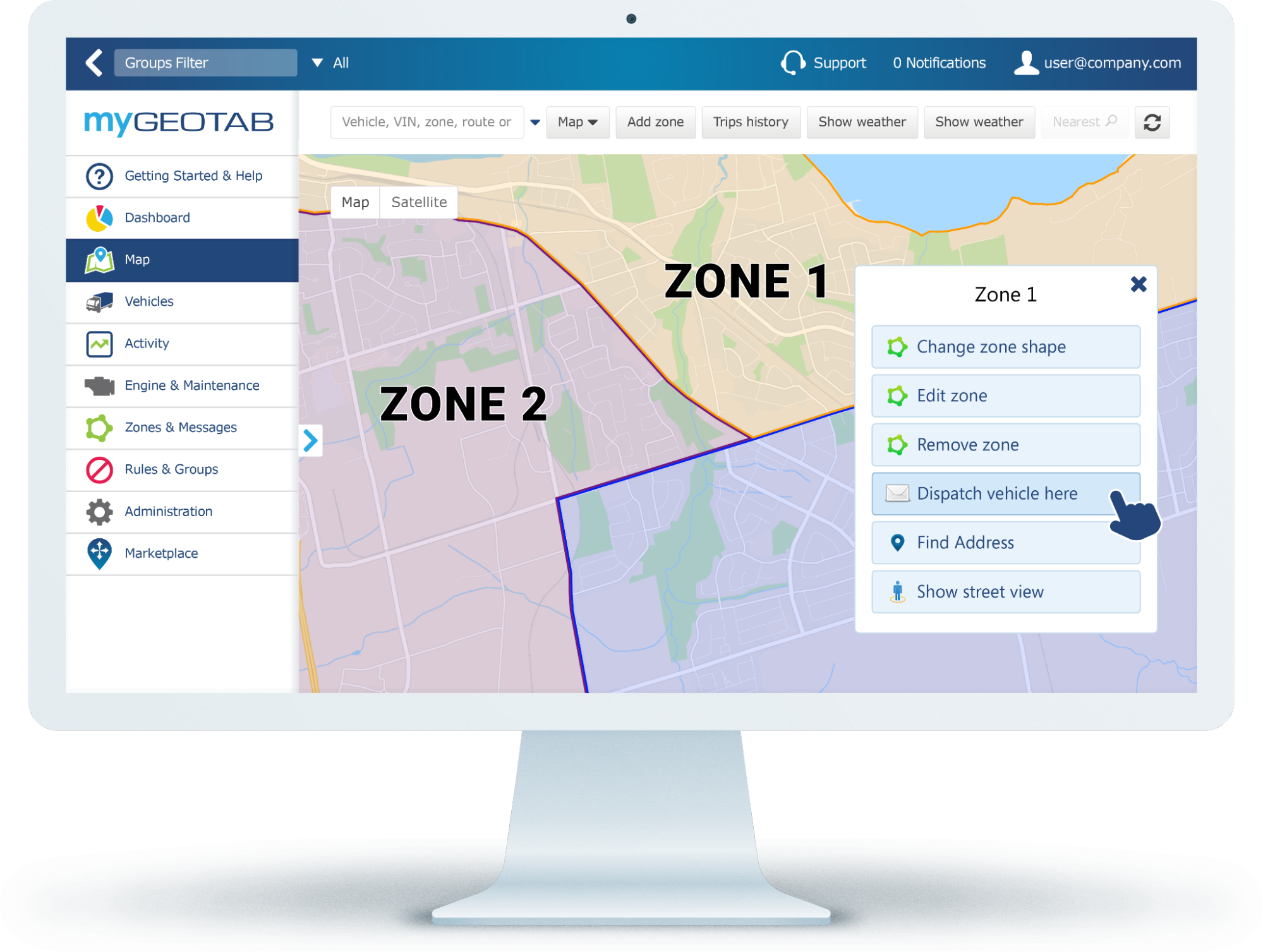 Examples of multiple zones on a map in MyGeotab