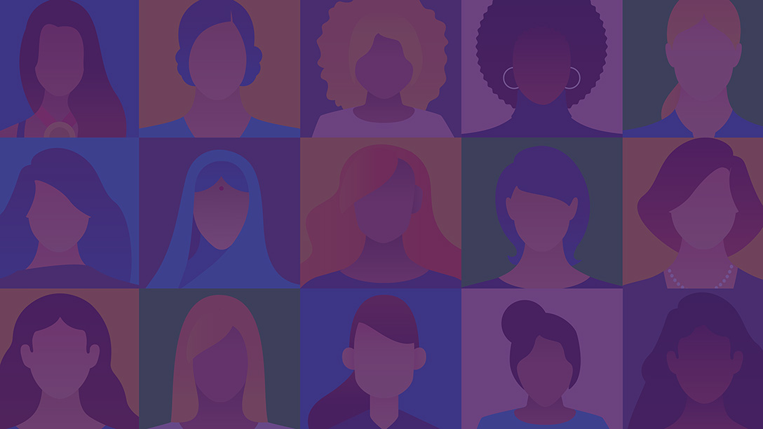 Image colorée avec diverses têtes de femmes abstraites