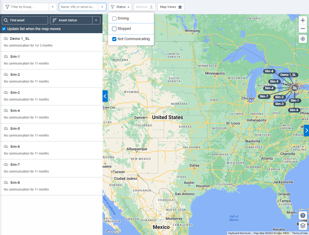 Map - Status filter