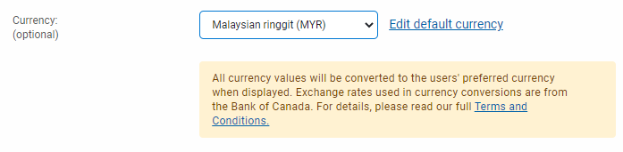Options page - Malaysia ringgit (MYR)