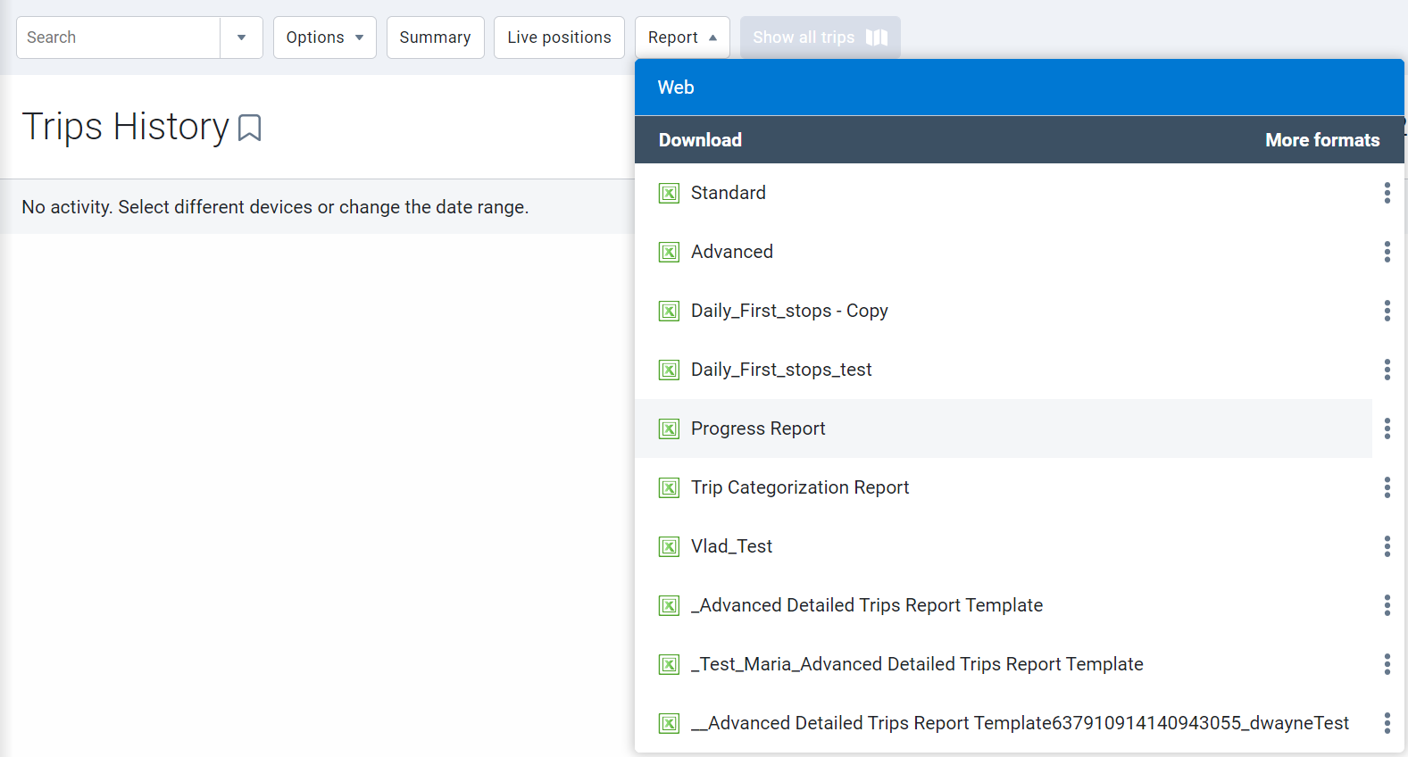 Trips History page - Progress report