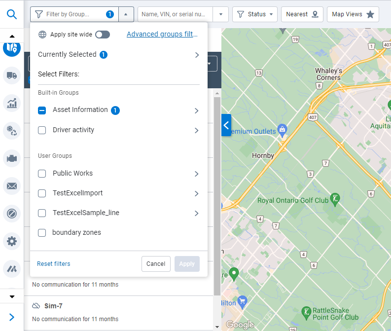 Map - Groups filter