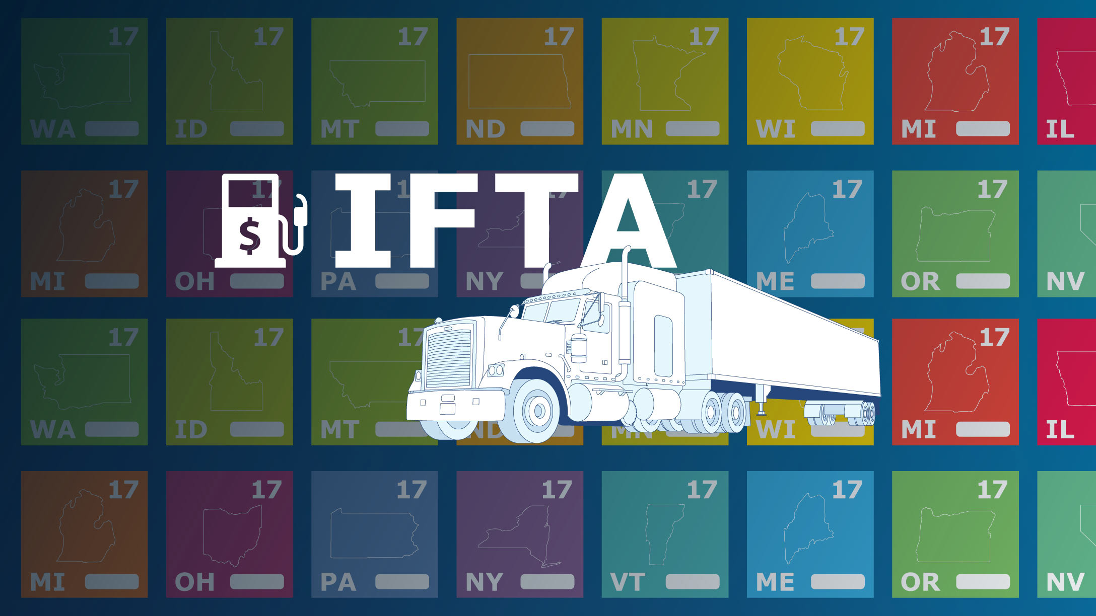 IFTA text with animated truck in front of coloured background.