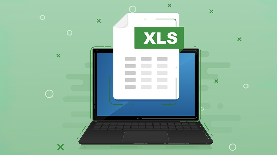 XLS on a laptop with a a green background 