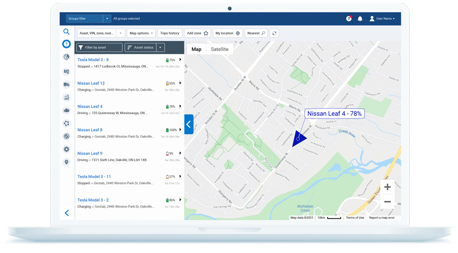 Telematics software can display your vehicles, with their real-time SOC, on a live map view. This allows you to dispatch the nearest vehicle with sufficient battery charge, making the most efficient use of your vehicles.