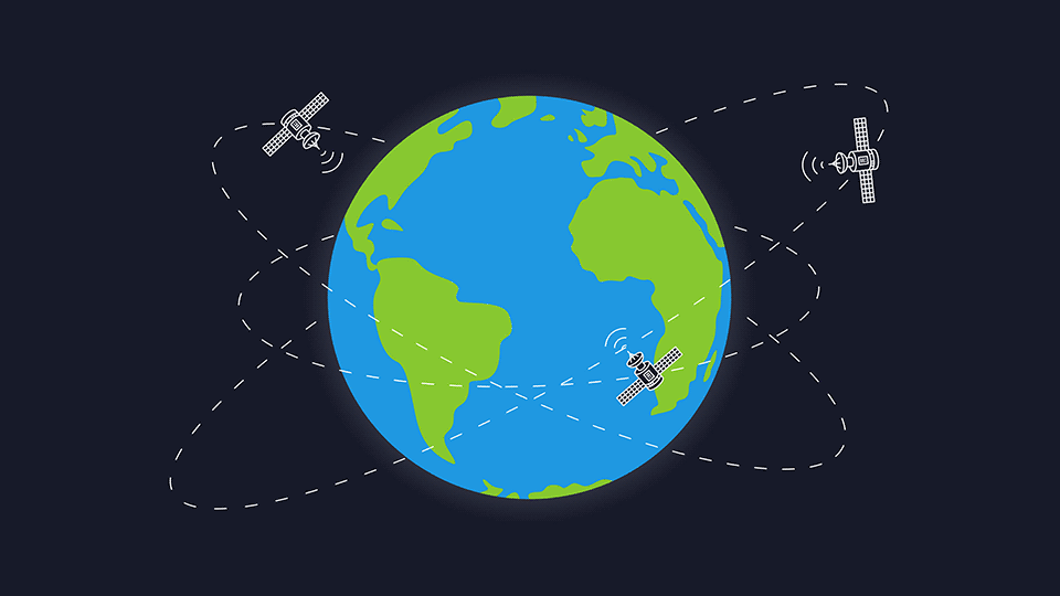 Animated image of satellites in space surrounding globe