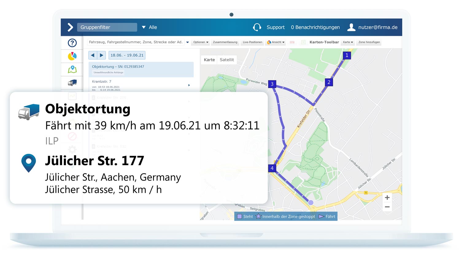 Informationen zur Ortung von Objekten auf der MyGeotab-Oberfläche