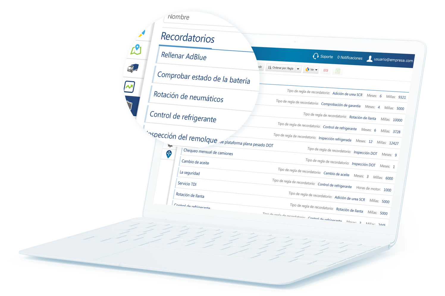 Panel de control de flota MyGeotab en un ordenador portátil blanco