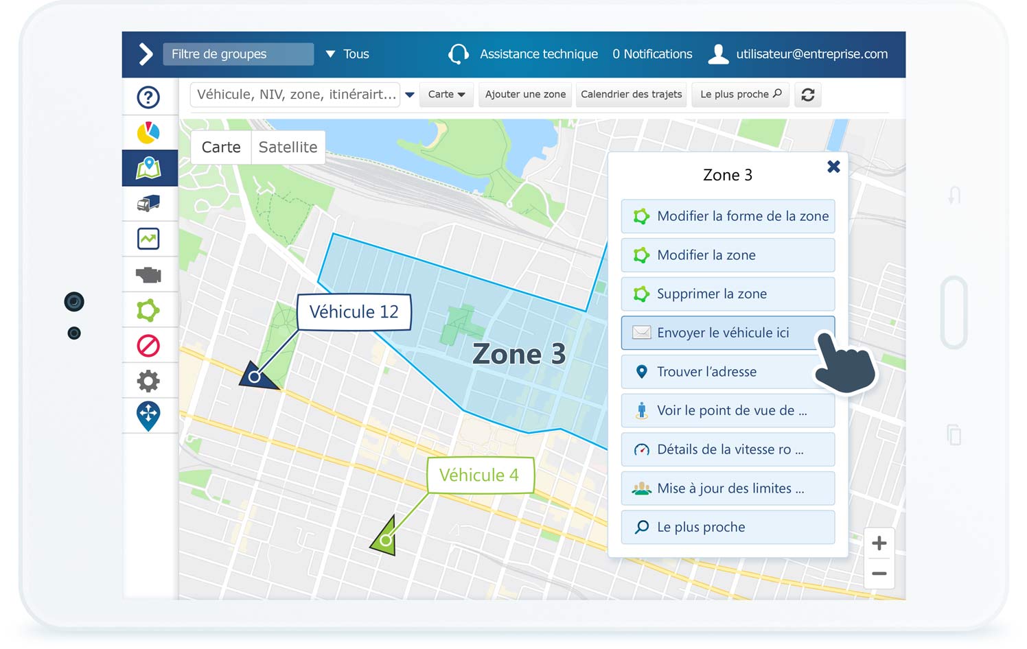 MyGeotab affichant des informations en temps réel pour les chauffeurs des expéditions.