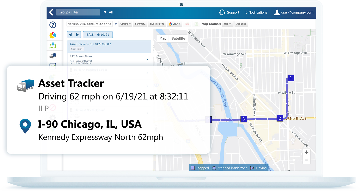GPS asset tracker information on MyGeotab interface