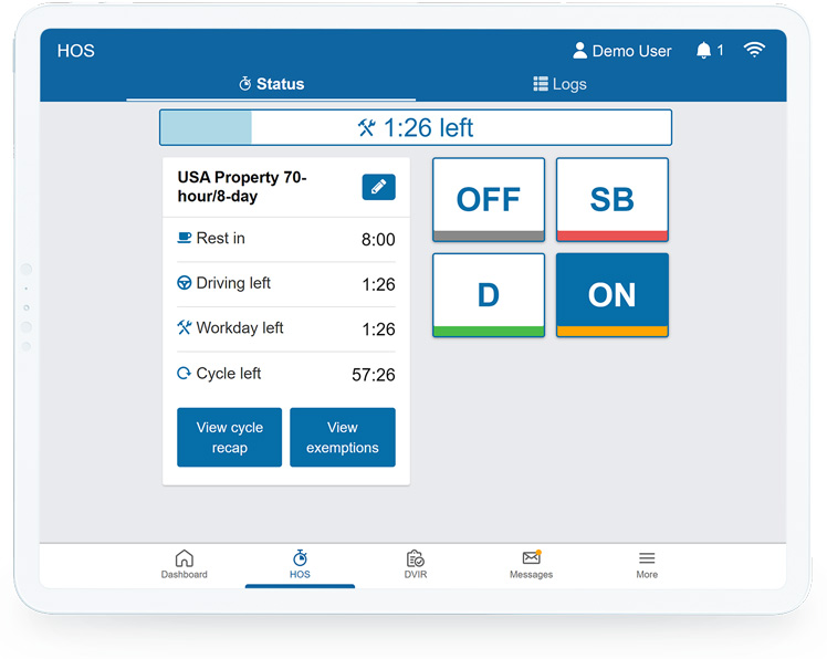 HOS availability dashboard in MyGeotab eld compliance software, HOS