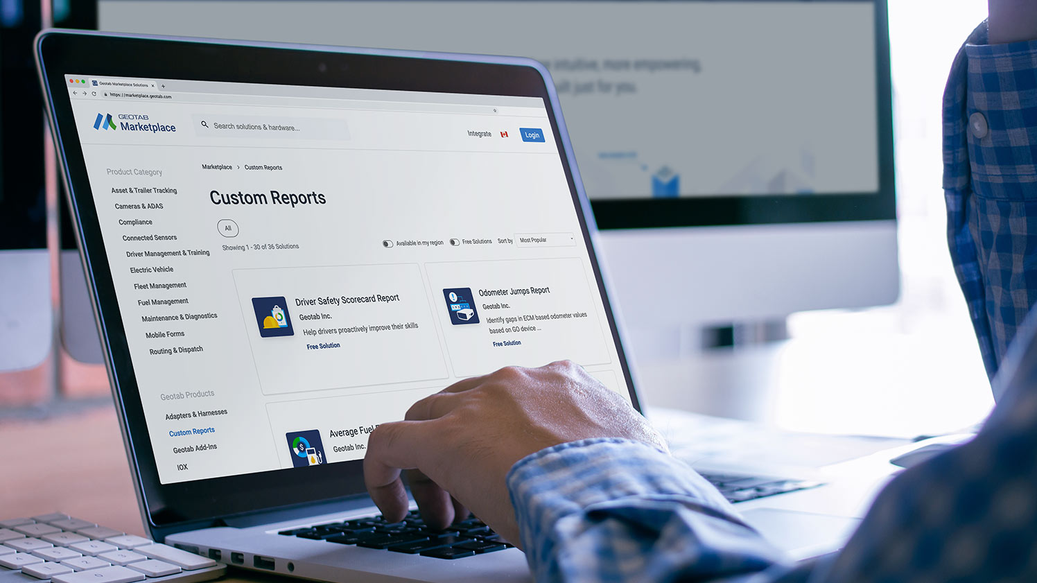 A user browsing the Geotab Marketplace on a laptop
