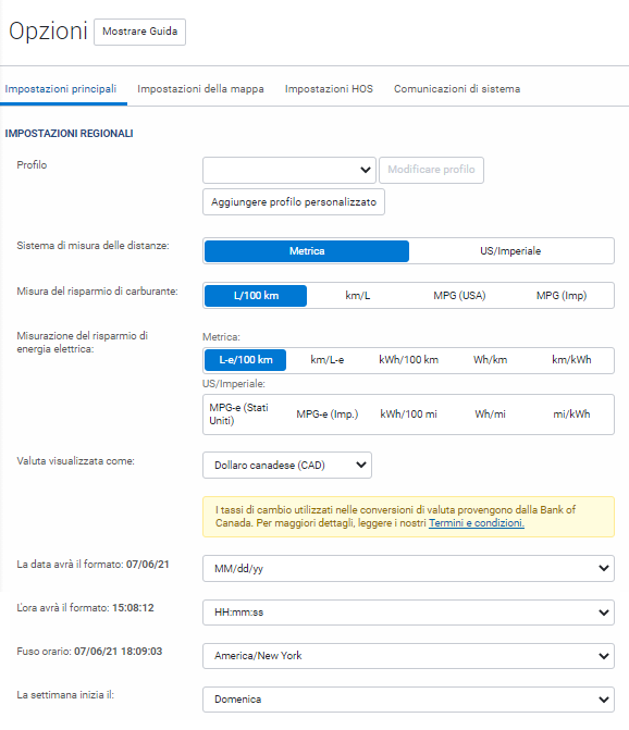 Opzioni MyGeotab
