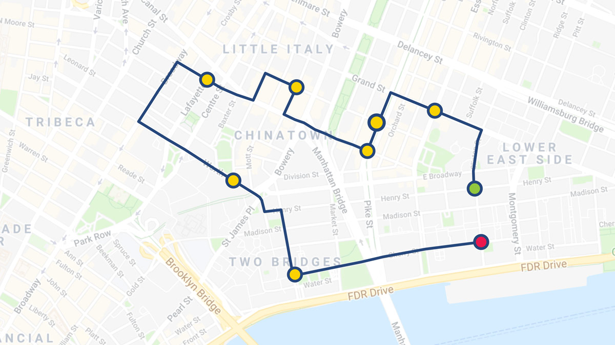 Route map in MyGeotab Screenshot of MyGeotab dashboard displaying routing and dispatching map