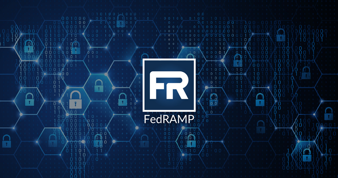 FedRAMP logo on a blue textured background with lock symbols 