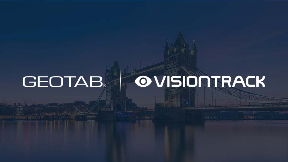 Geotab and Visiontrack logo with London landscape in the background