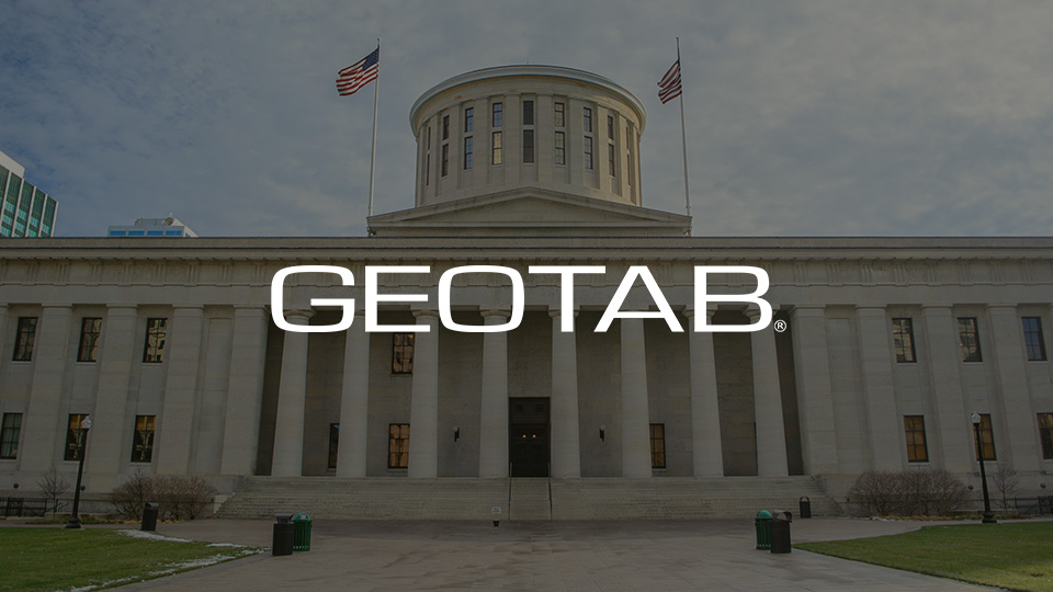 Ohio Statehouse, the captial building of Ohio.With the Geotab logo overlayed.