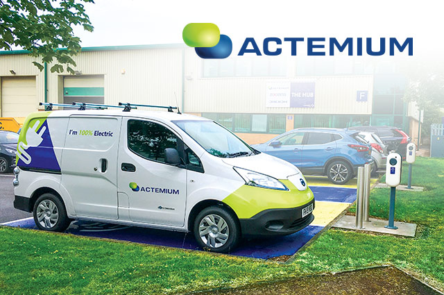 Actemium electric vehicle parked in an EV charging lot