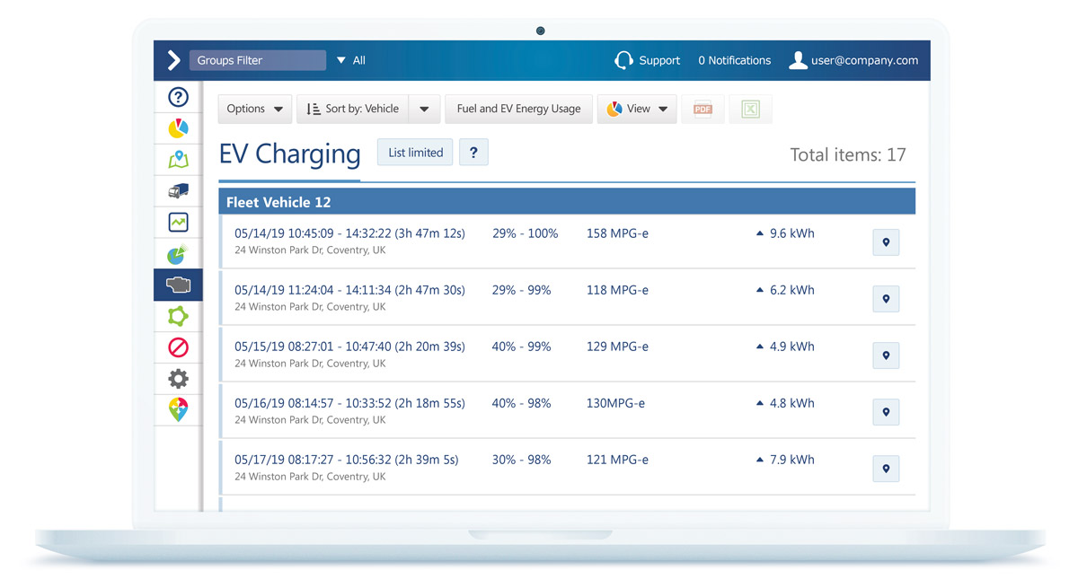 EV charging report in MyGeotab