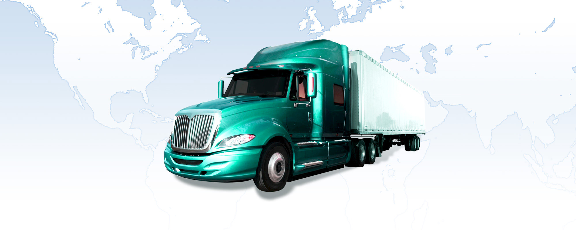 Green semi truck on map background