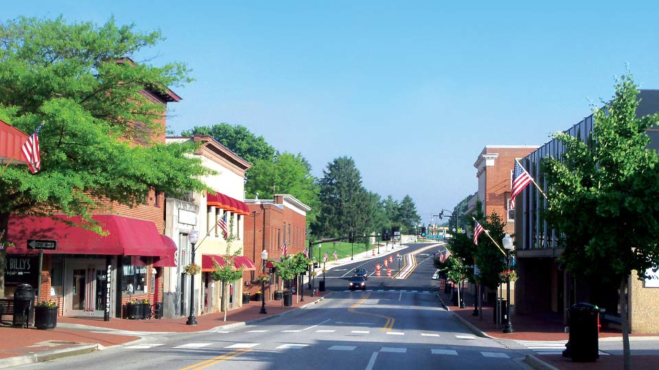 Blacksburg town with trees