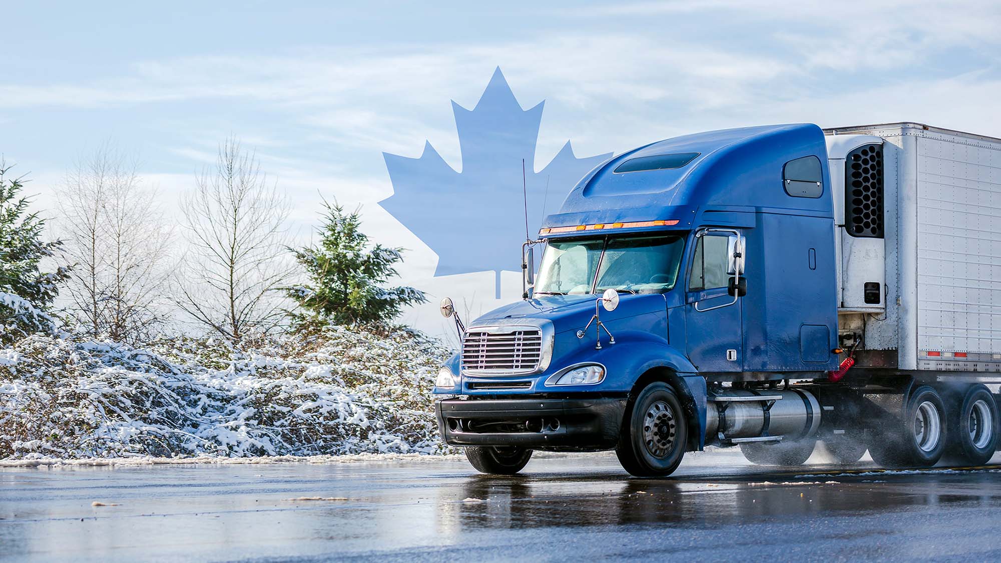 Truck with maple leaf in background