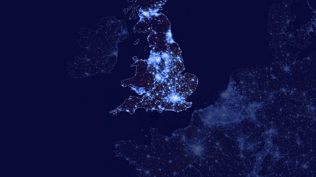 Blue map of the UK