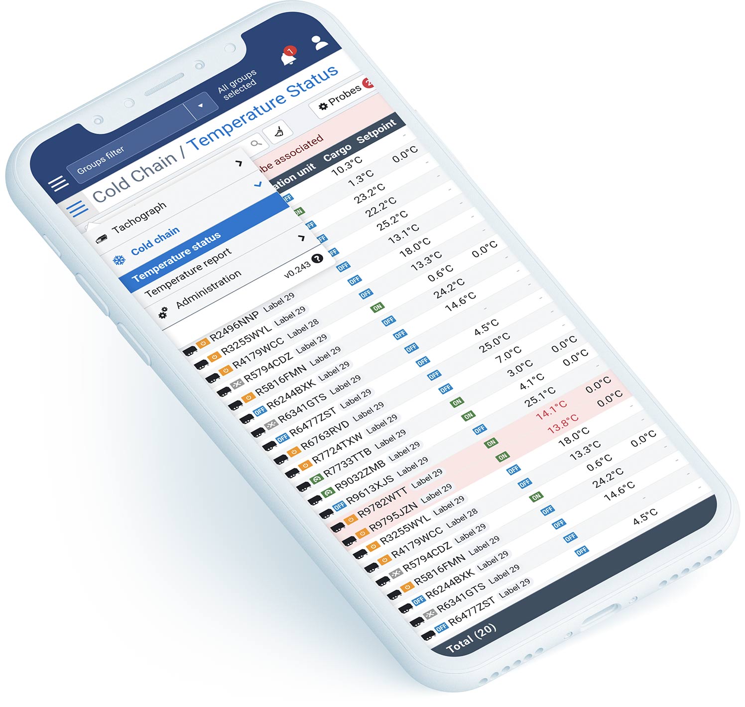 Cold Chain - Temperature Status on phone