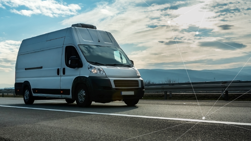 van driving down road 