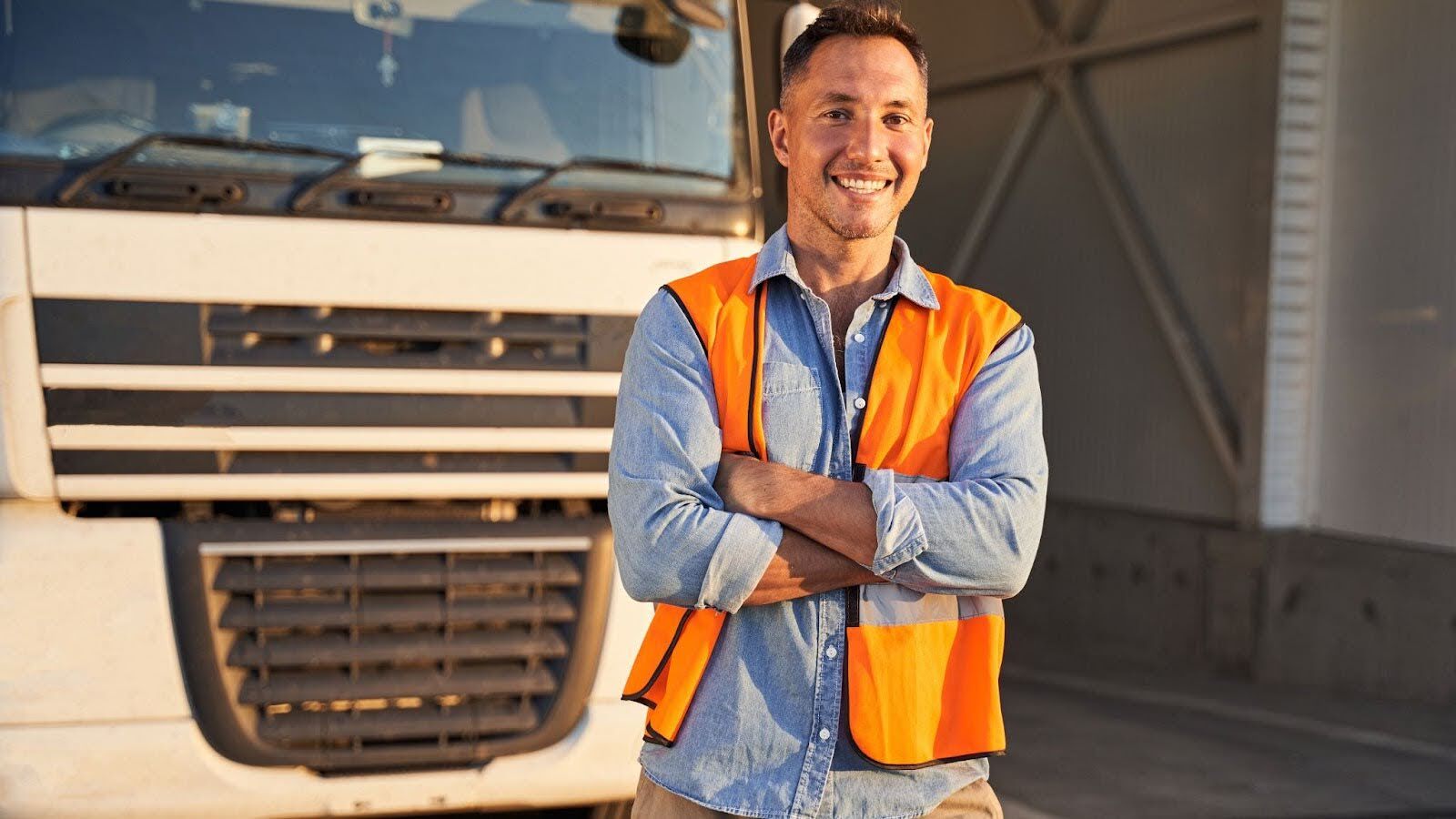person standing in front of trucks