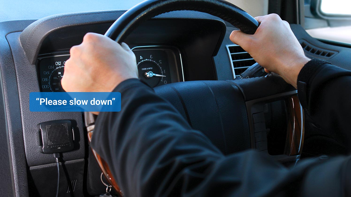 Geotab Talk device saying "Please slow down" to driver