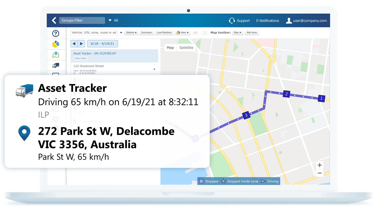 Asset tracking information on MyGeotab interface