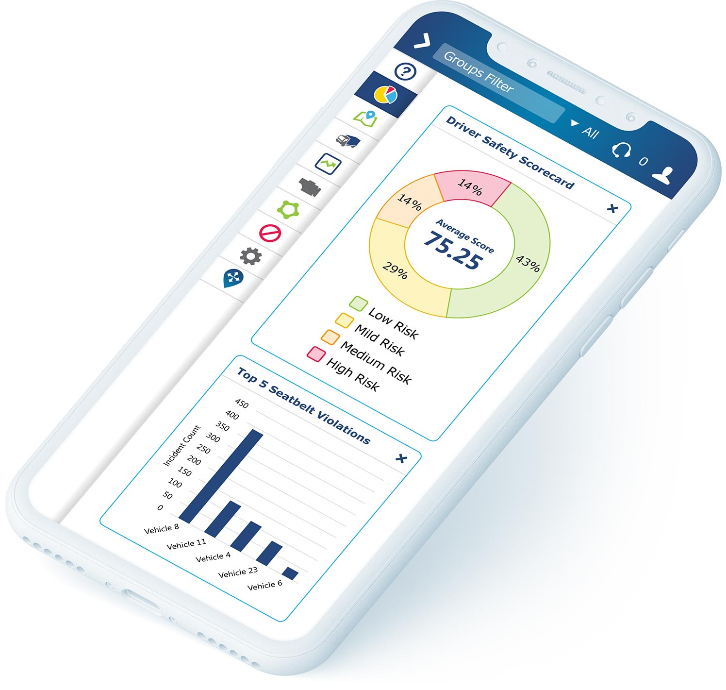 Driver ranking graphic on an iPhone