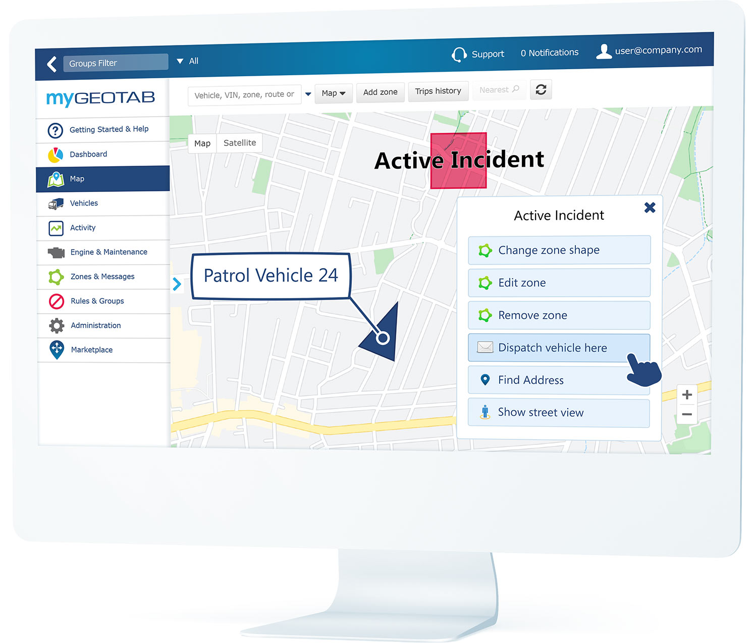 MyGeotab routing UI on a desktop
