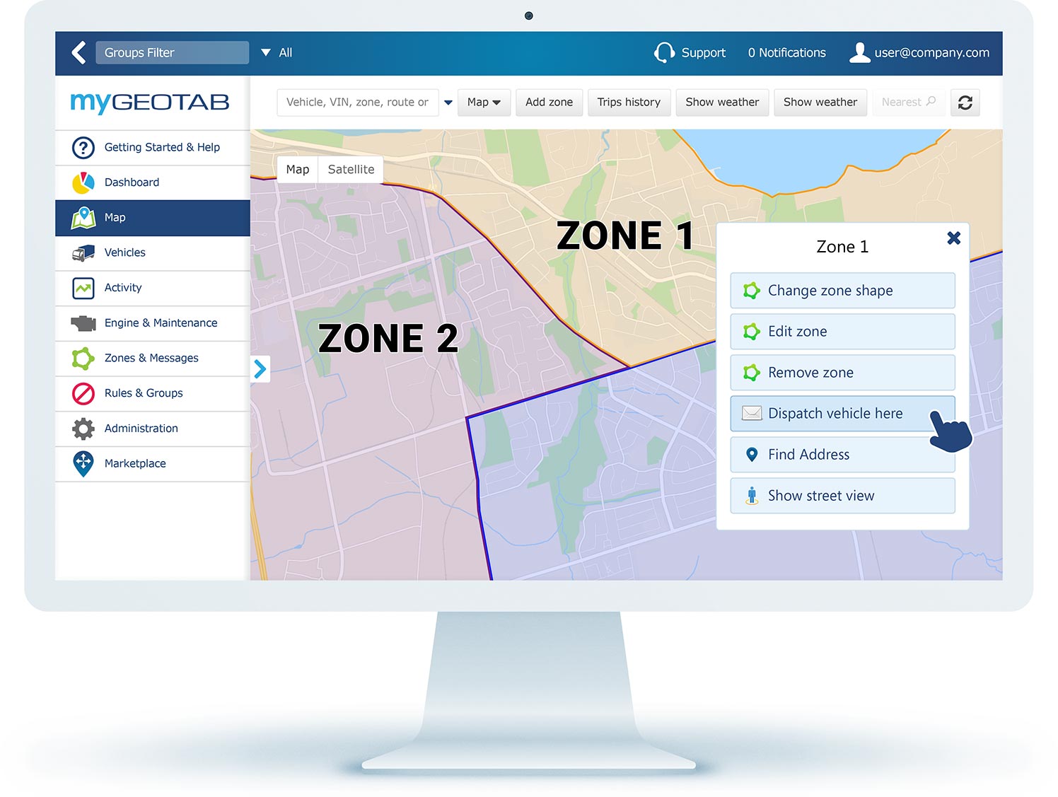 Zone dashboard in MyGeotab