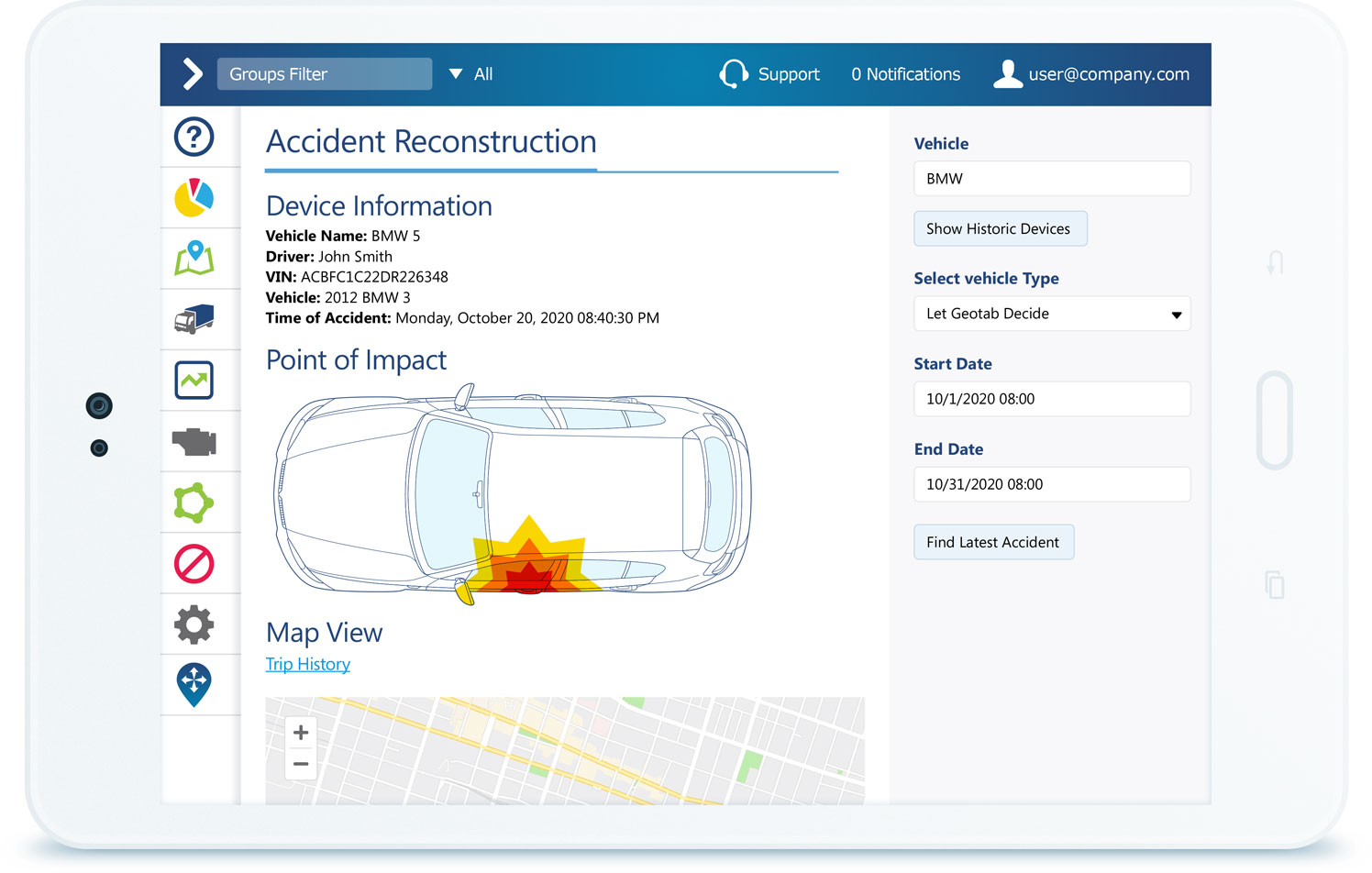 Collision reconstruction in MyGeotab