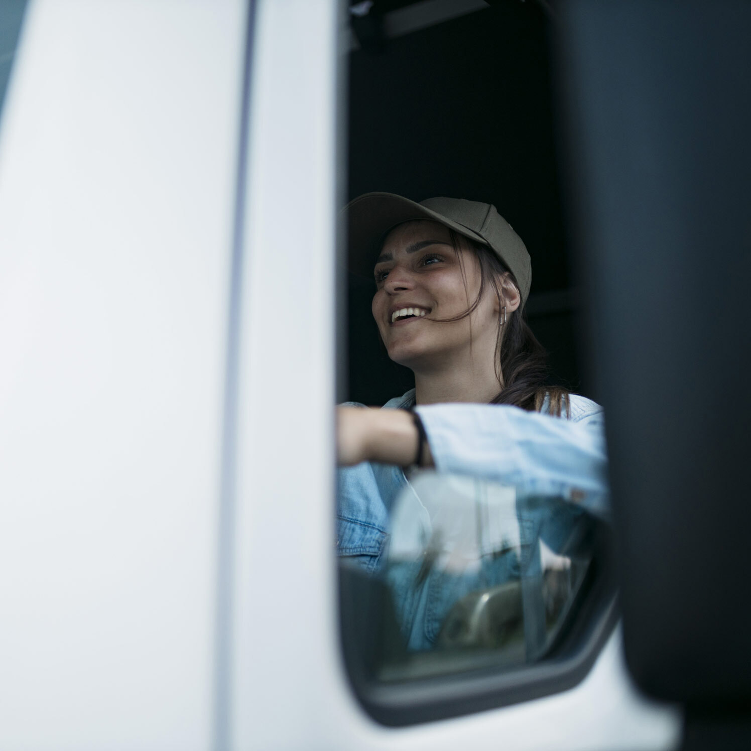 woman in a truck
