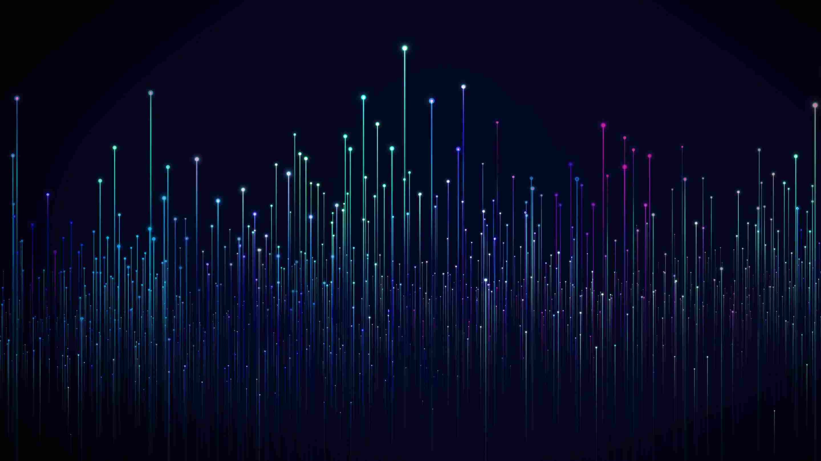 Fondo oscuro con líneas azules y puntos de datos ascendiendo desde abajo