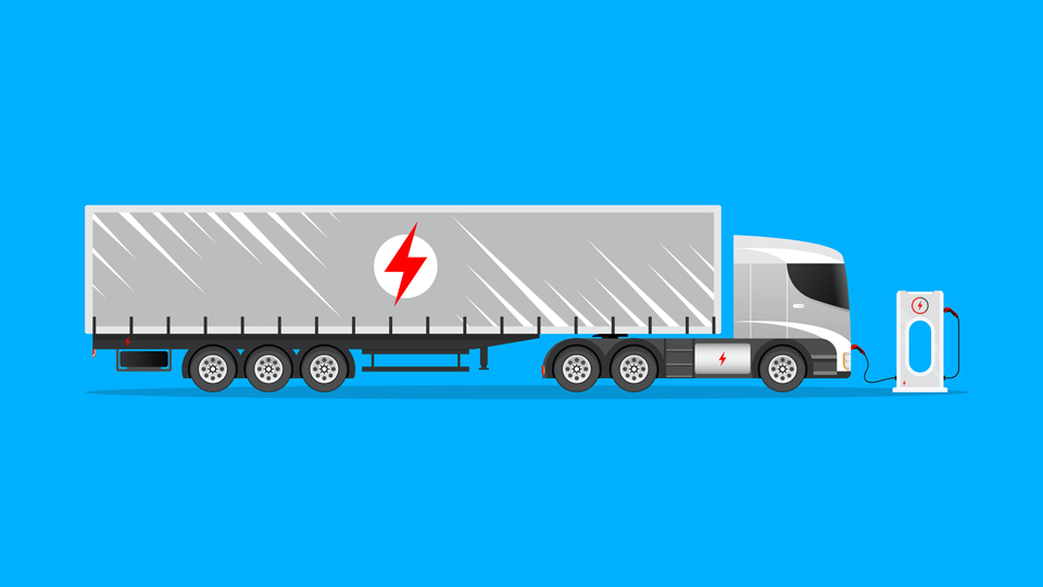 Illustration of an EV truck on blue background