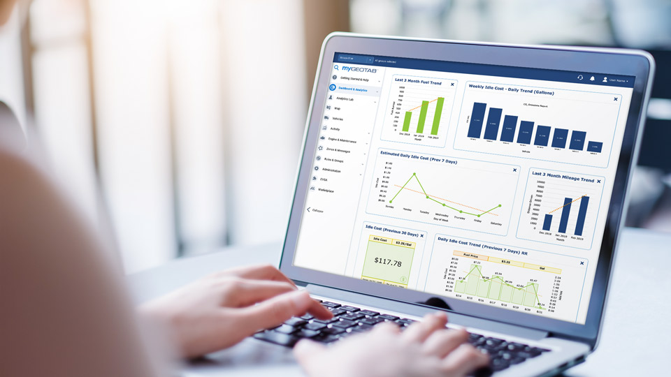 Laptop screen with charts