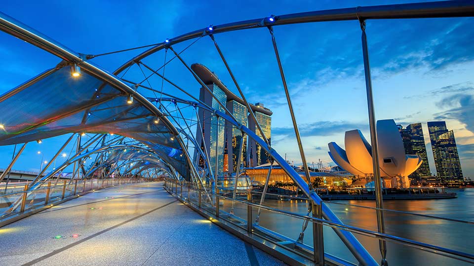 View of Singapore at night from a bridge