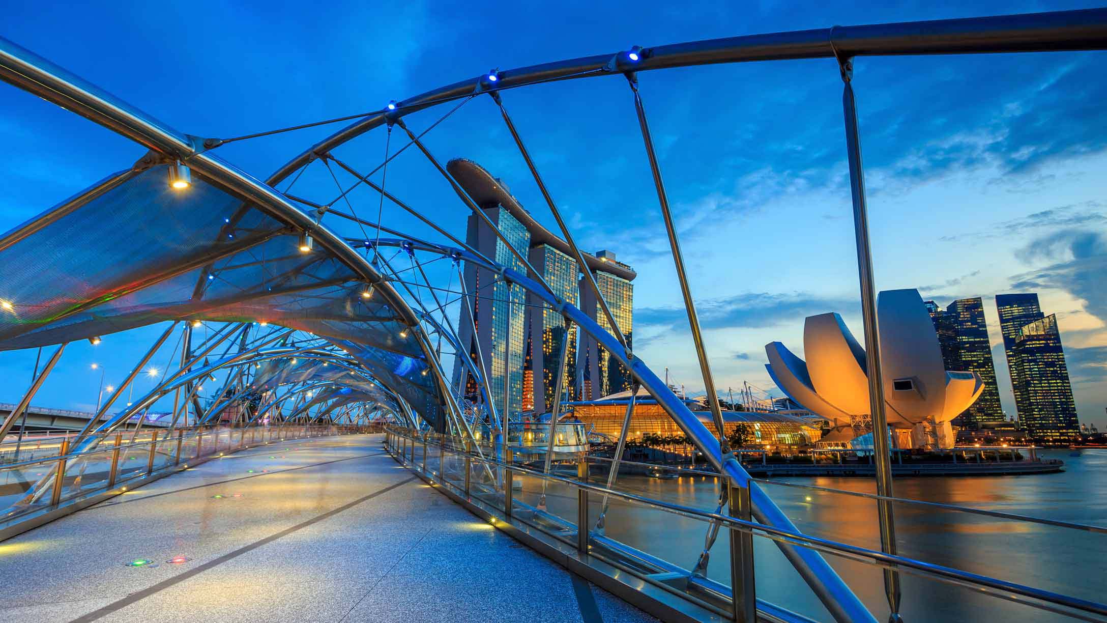 View of Singapore at night from a bridge