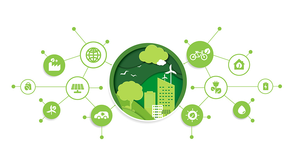 Grünes Netzwerk mit Nachhaltigkeitselementen